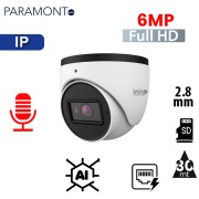 Cámara IP tipo Domo de 6Mpx, con AI, WDR, lente de 2.8mm, con IR hasta 30mts, IP67, Onvif, con entrada de audio (PARP6TXIR28NH-AI)